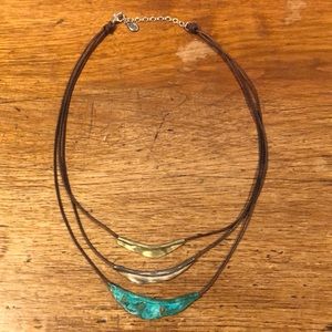 Silpada Layer 3Tone Metal on Leather Cord Necklace